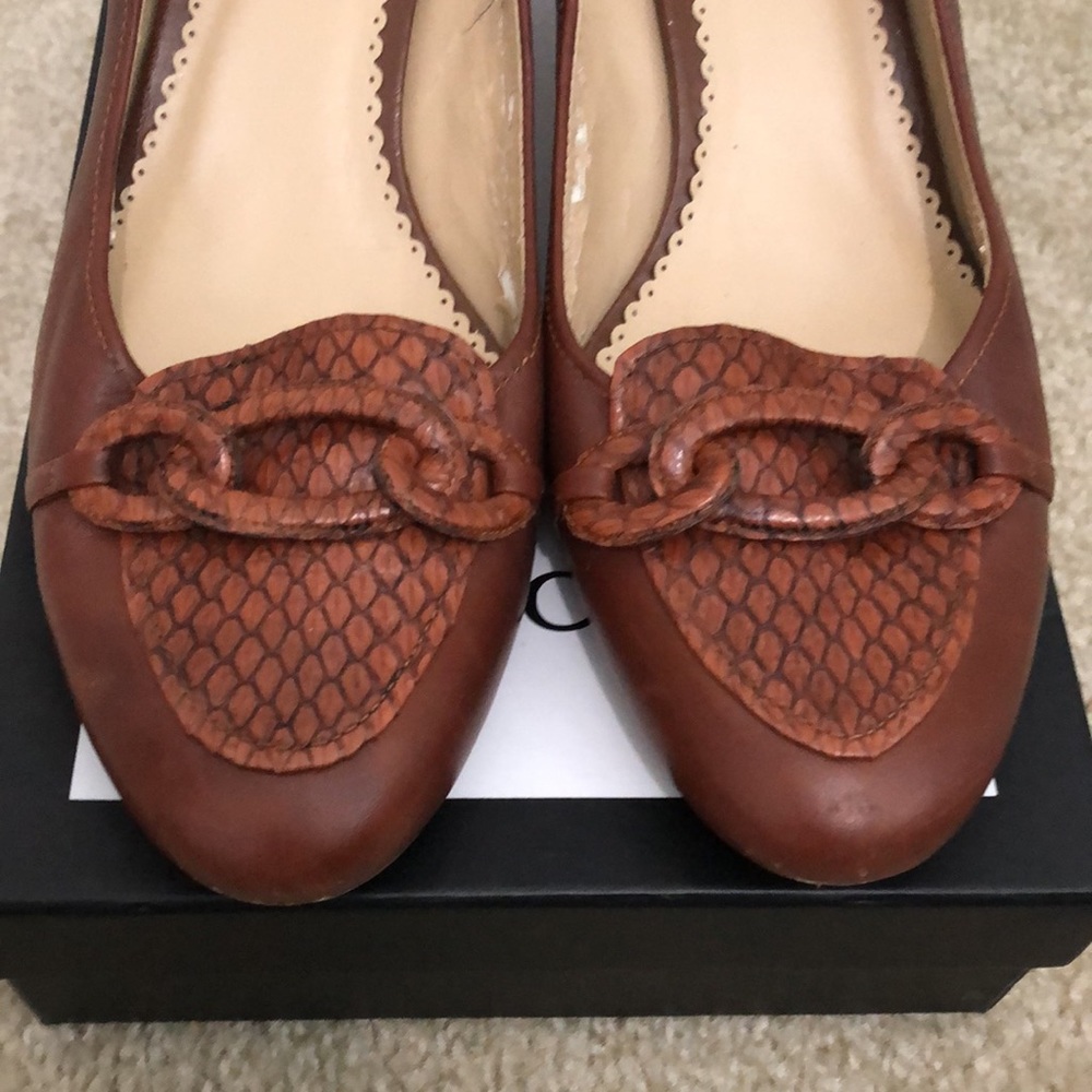 Oscar de la Renta Kitten Heels in Leather Cognac. GUC. Sz 10 - Picture 3 of 12